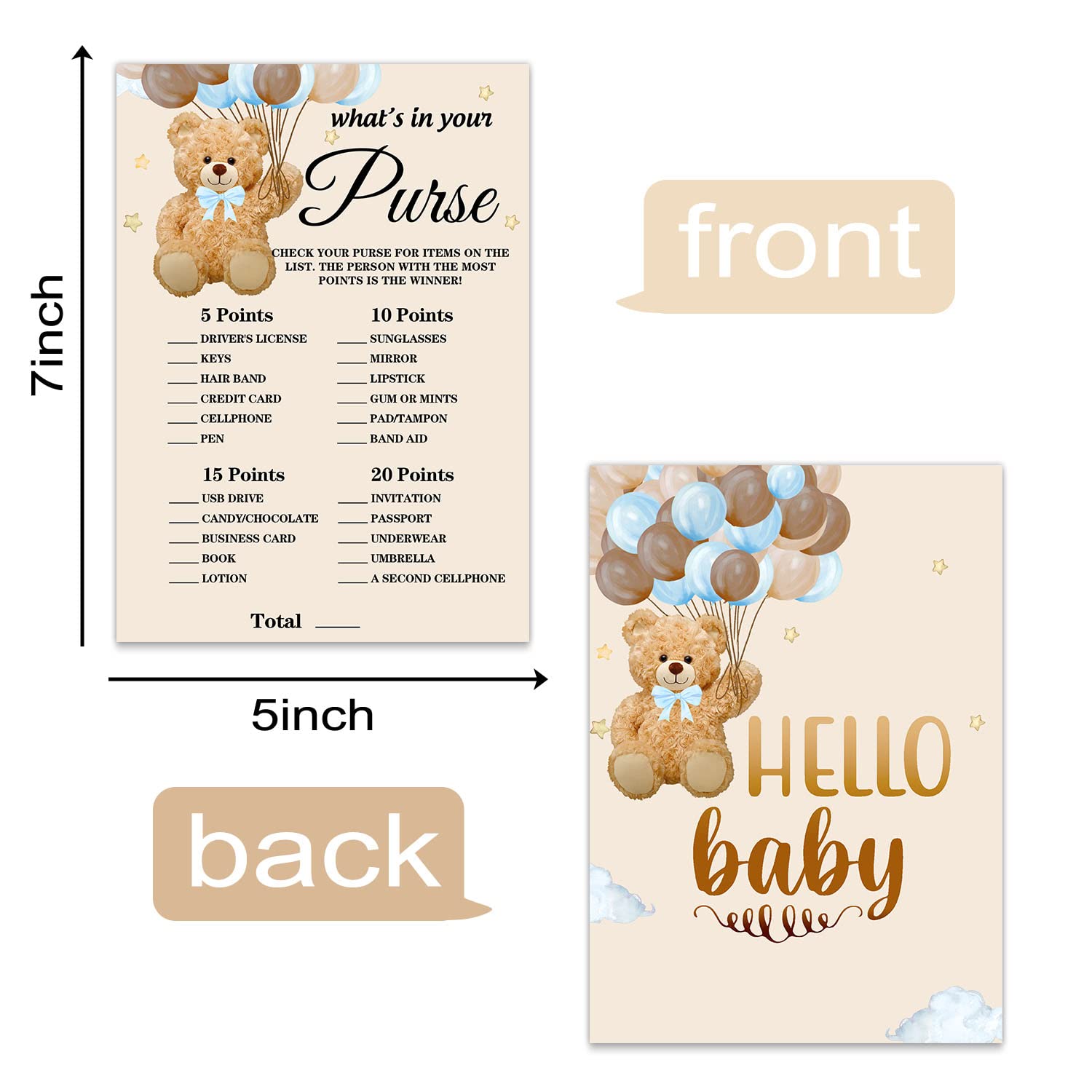 Snapklik.com : Baby Shower Game Cards, Bear Theme Whats In Your Purse ...