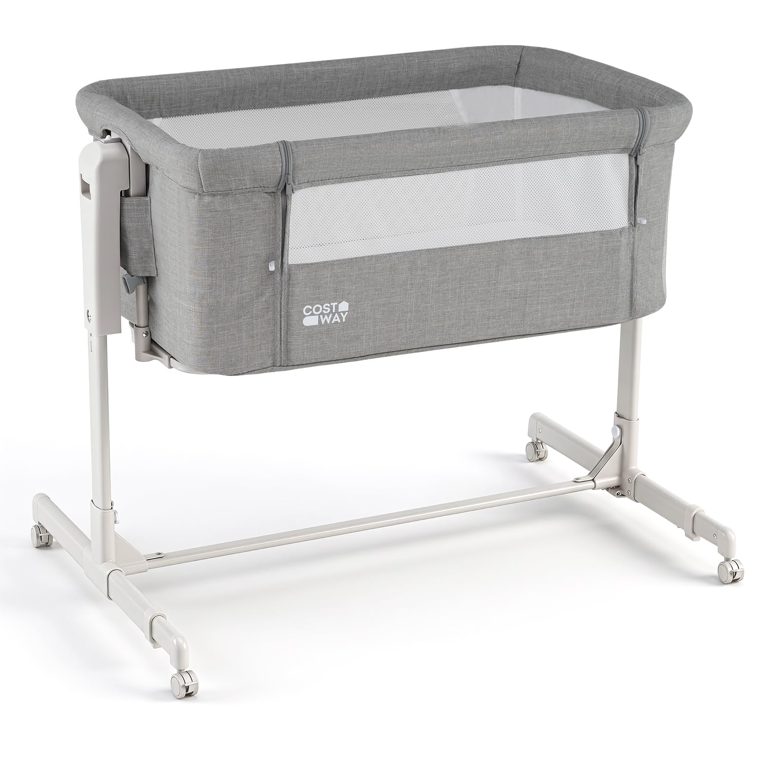 COSTWAY 3 in 1 Beistellbett, Babybett 6-stufig höhenverstellbar (Grau) | Reisebett mit Matratze, Babywiege mit Schaukelfunktion, Stubenwagen Baby mit Rollen für Neugeborene bis 6 Monaten