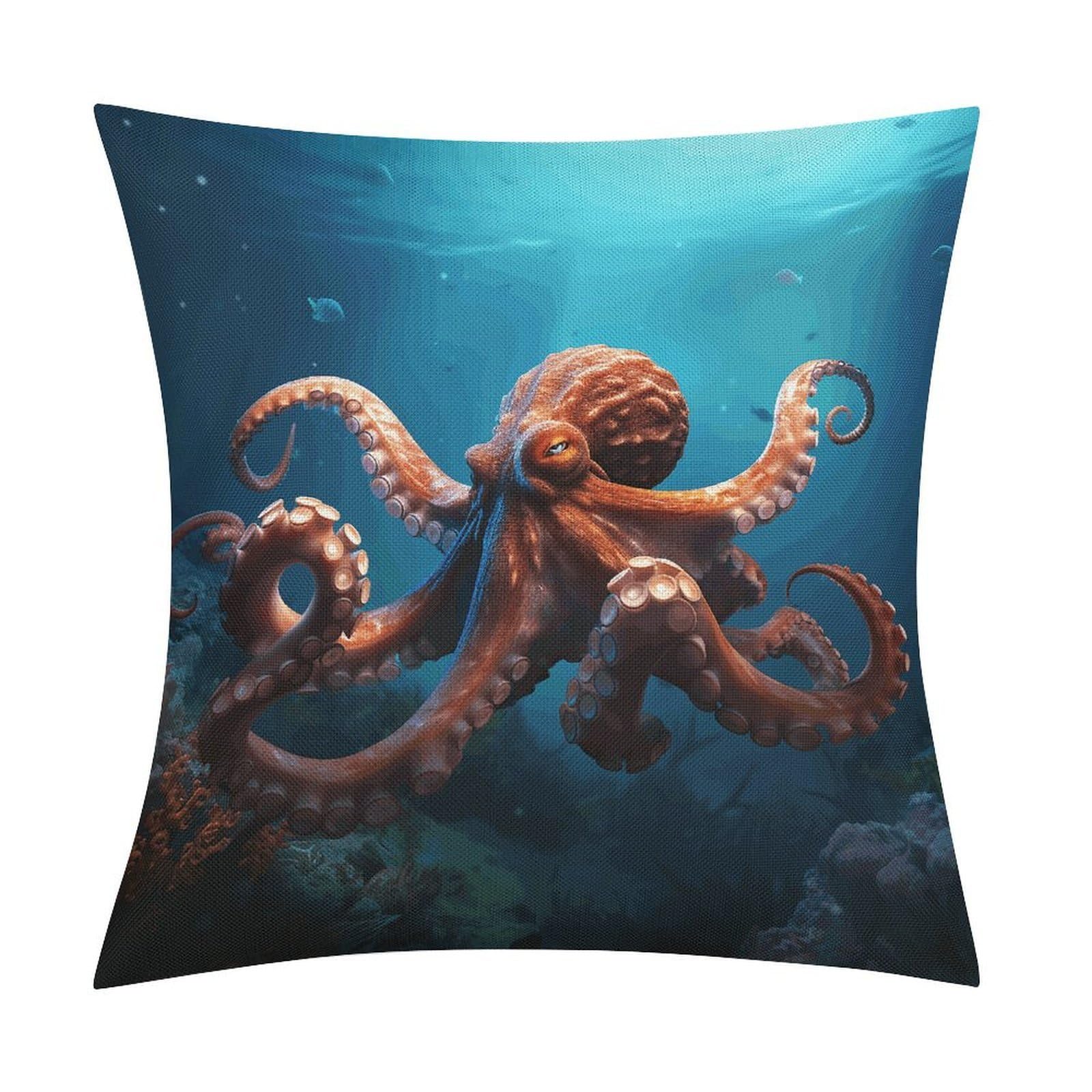 LZQPOEAS Ocean Animal Octopus Throw Pillow Covers, Waterproof Faux Linen Pillow Cases with Invisible Zipper, Decorative Square Cushion Covers for Sofa Couch Living Room Bedroom 18x18 Inch