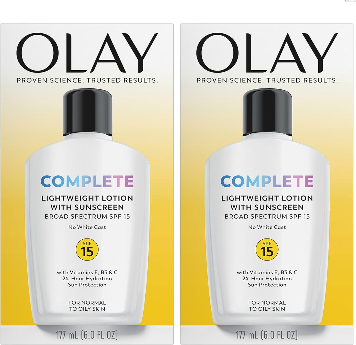 Face Moisturizer, Complete with Sunscreen SPF 15, Daily Facial Lotion for Normal Skin, Lightweight Hydrating Broad Spectrum Sun Protection - Vitamin C, E, and Niacinamide - 6 Oz 2 Pack