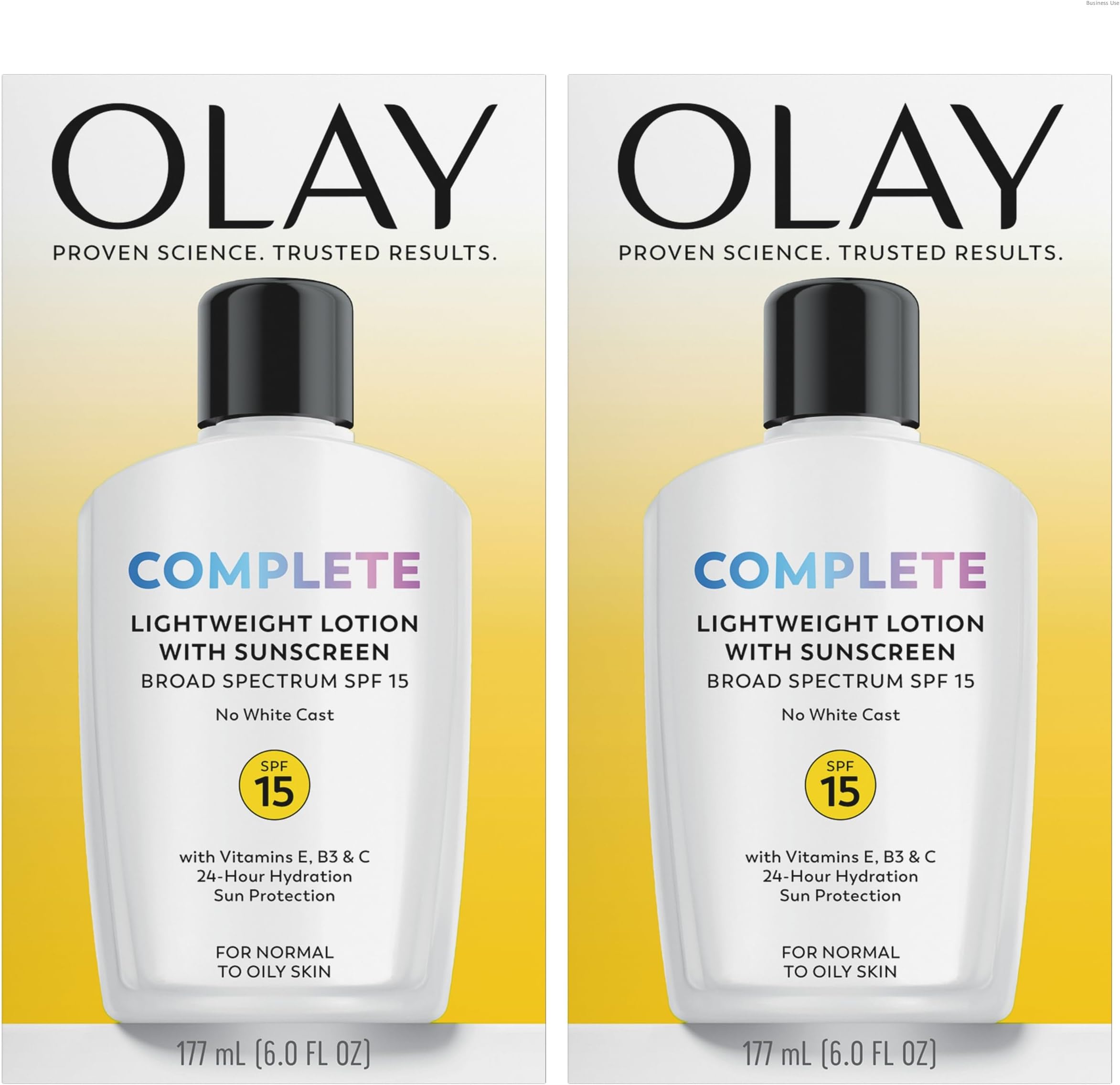 Face Moisturizer, Complete with Sunscreen SPF 15, Daily Facial Lotion for Normal Skin, Lightweight Hydrating Broad Spectrum Sun Protection - Vitamin C, E, and Niacinamide - 6 Oz 2 Pack