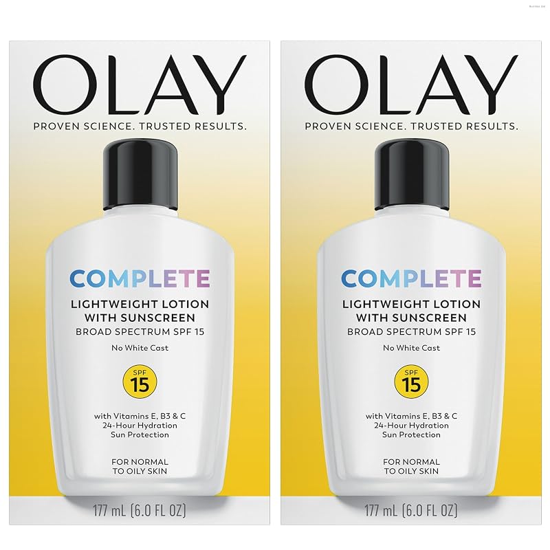 Hidratante facial Olay Complete com FPS 15, para pele normal, Vitamina C, Vitamina E e niacinamida, Pacote com 2 de 177 mL