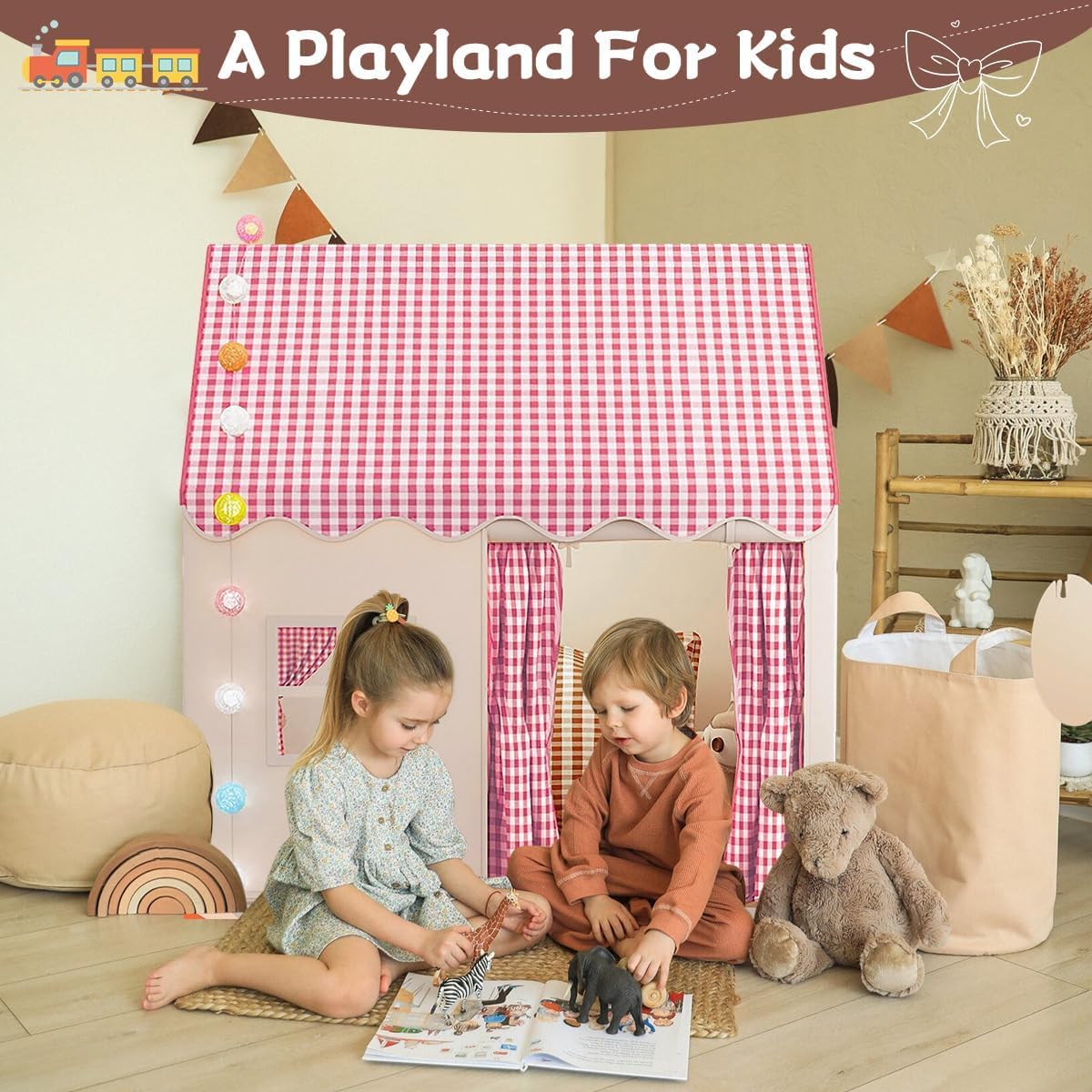 Casa de juegos infantil para interiores, tienda de juegos para interiores, tienda de princesa con ventanas, casa de juegos infantil, esquina acogedora, decoración para habitación infantil (rosa)