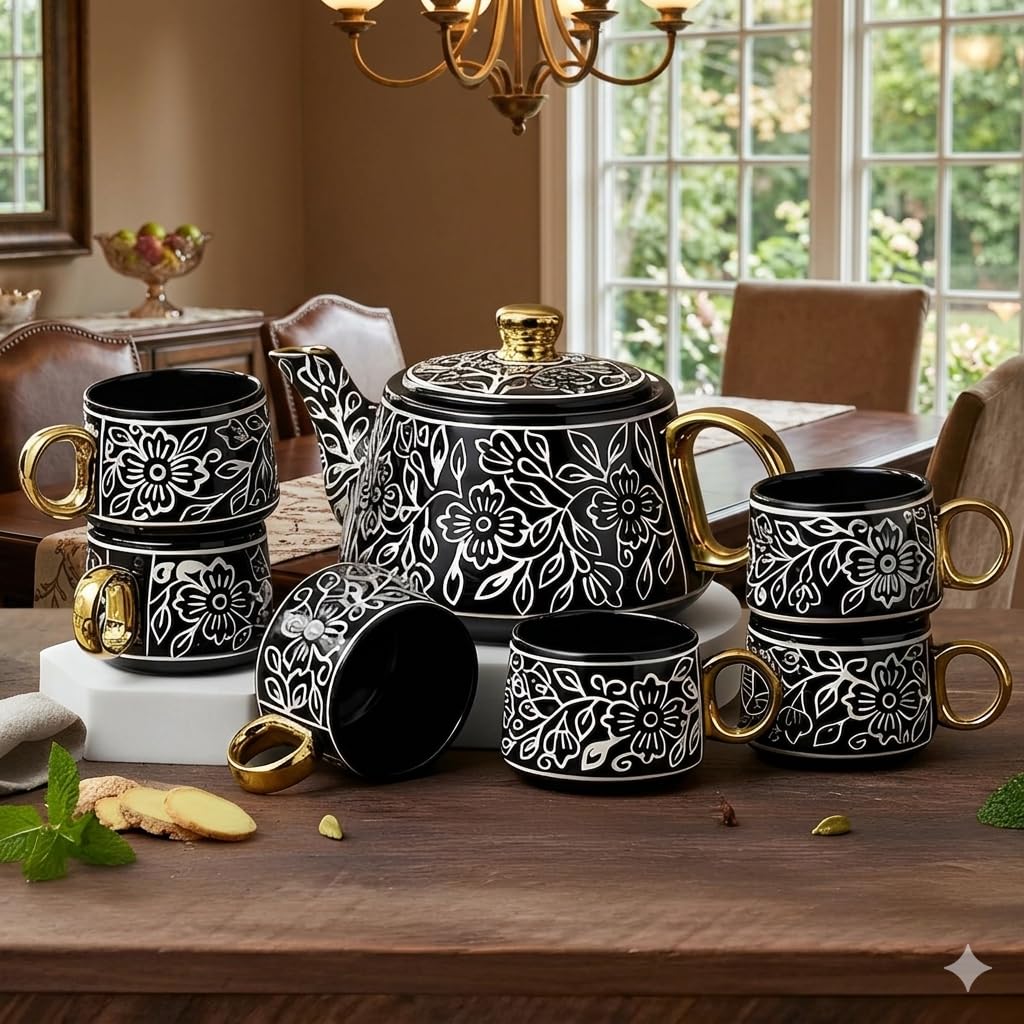Hand Painted Mugal Tea Set - 7 Piece Coffee & Tea Set -6