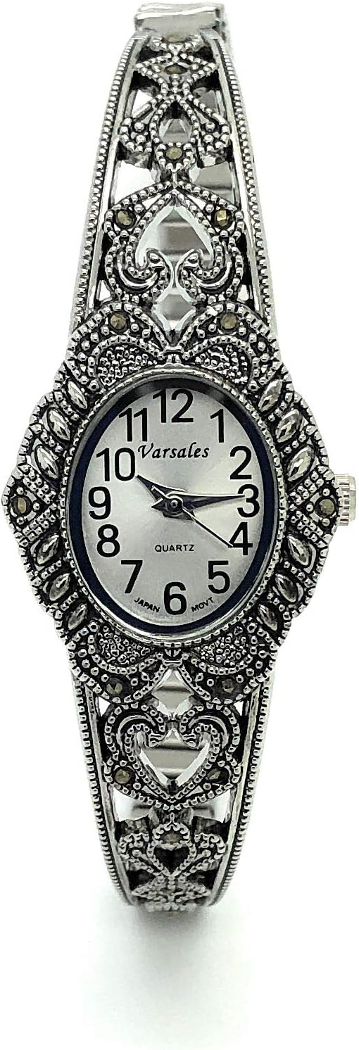 VERSALES Ladies Elegant Oval Marcasite Stretch Elastic Band Fashion Watch Varsales