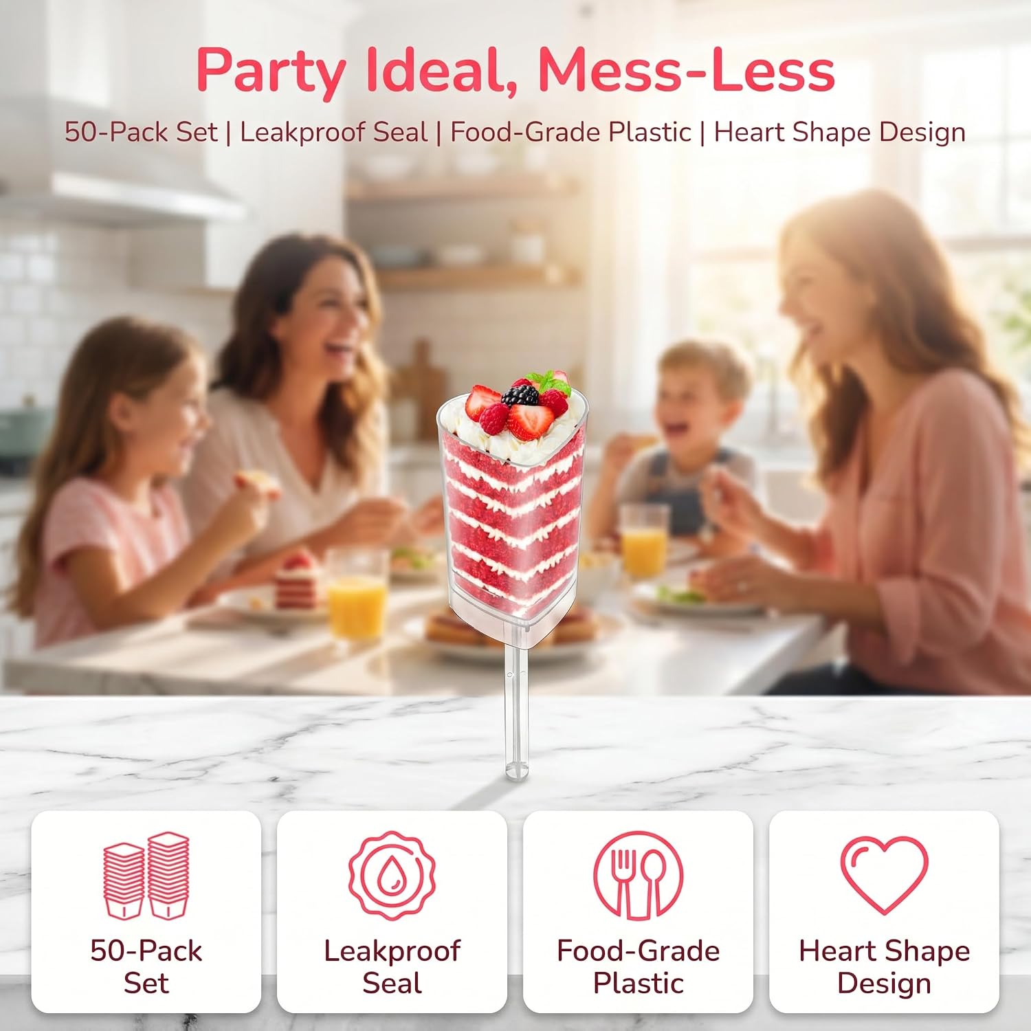 Jucoan 50 Pack Push Cake up Pop Containers with Lid, Mess-Free, Heart Shape