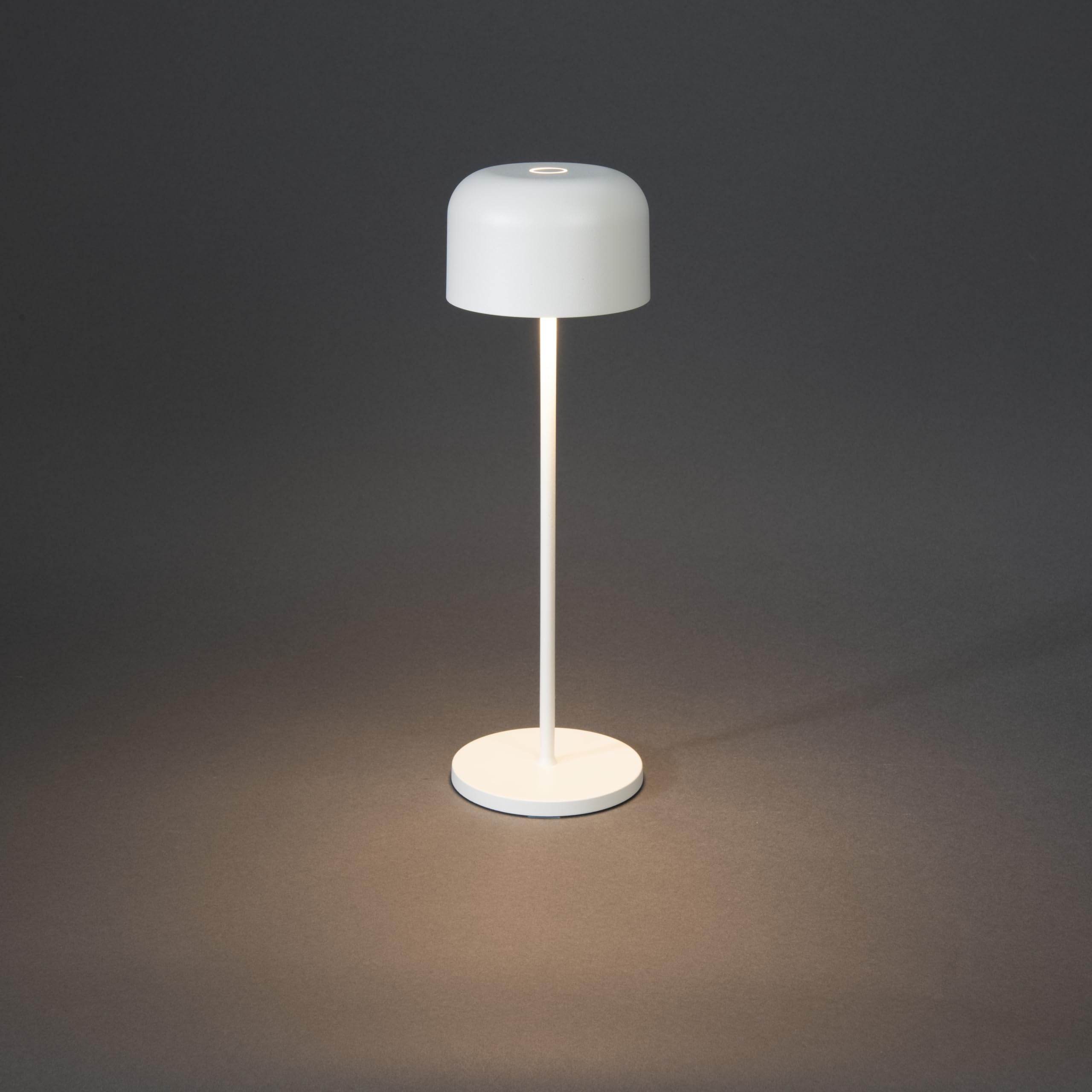 Konstsmide Lámpara de mesa inalámbrica recargable con control táctil y 2 modos de color y base de carga USB incluida, luz alimentada por pilas para uso en interiores o exteriores