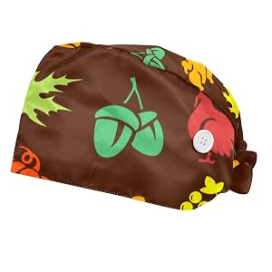 Thanksgiving Leaves 2 Pcs Unisex Working Cap with Button Sweatband Adjustable Tie Back Bouffant Hats