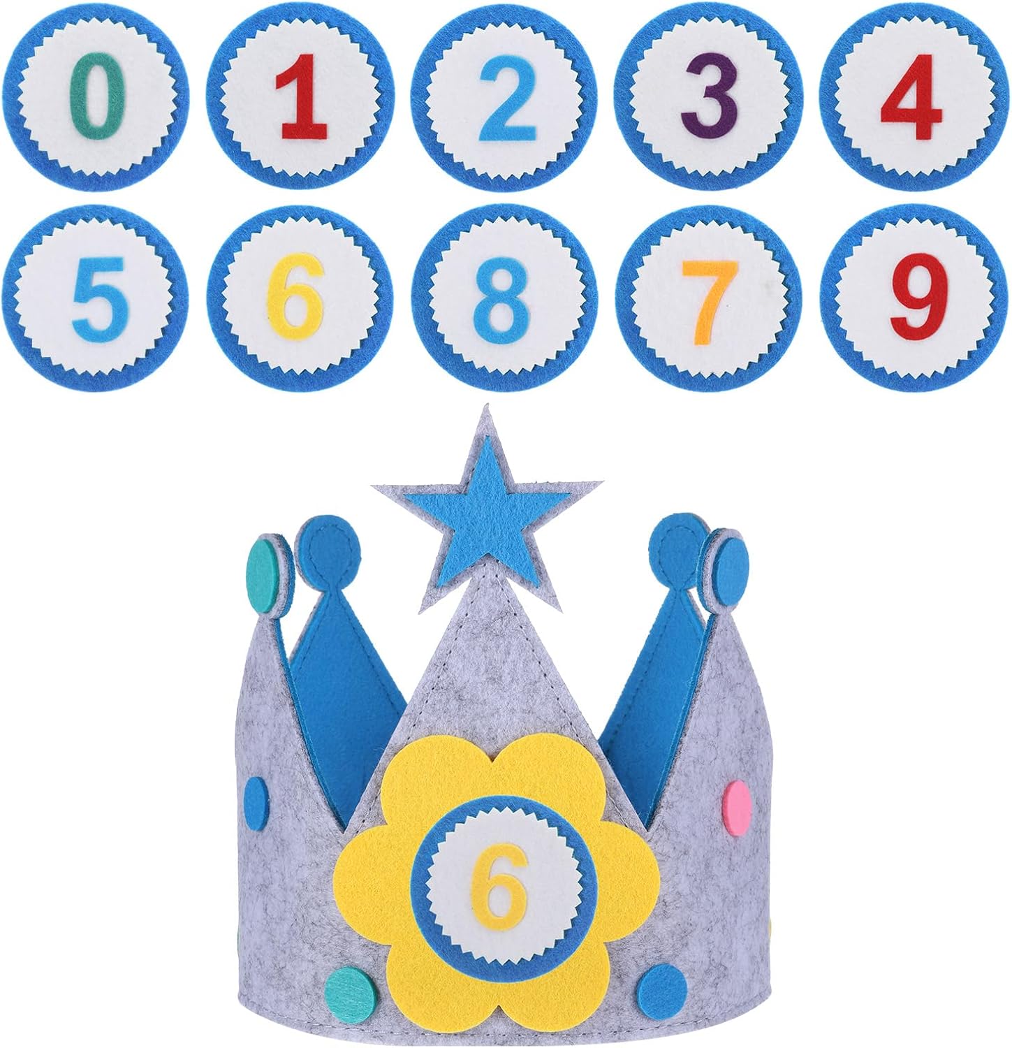 Birthday Crown Hat, 3D Stickers Felt Crown, 0-9 Replaceable Numbers, Birthday Cake Hat Party Decorations