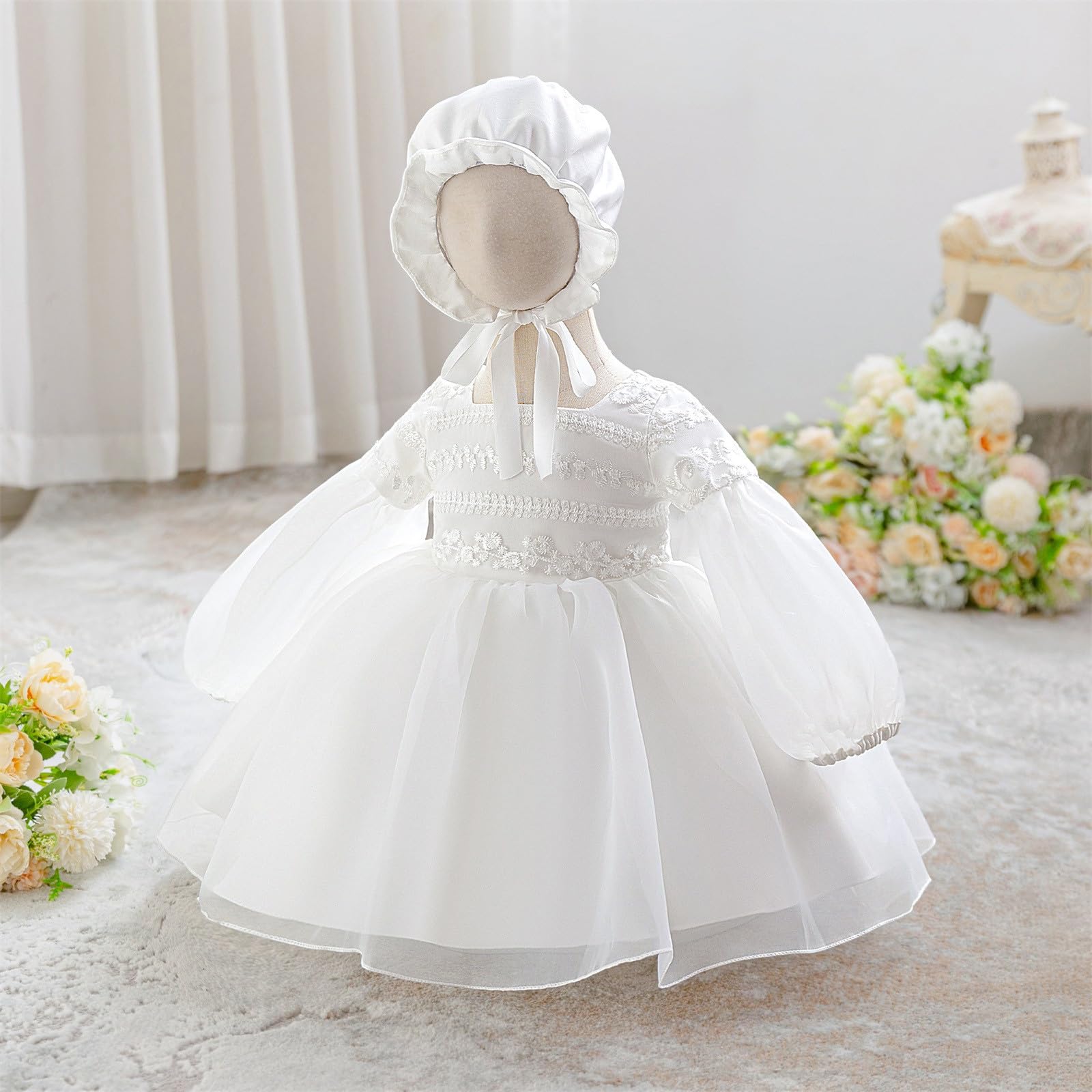 Mädchen Taufkleid mit Langen Ärmeln und Rock, Party-Tutu-Outfit