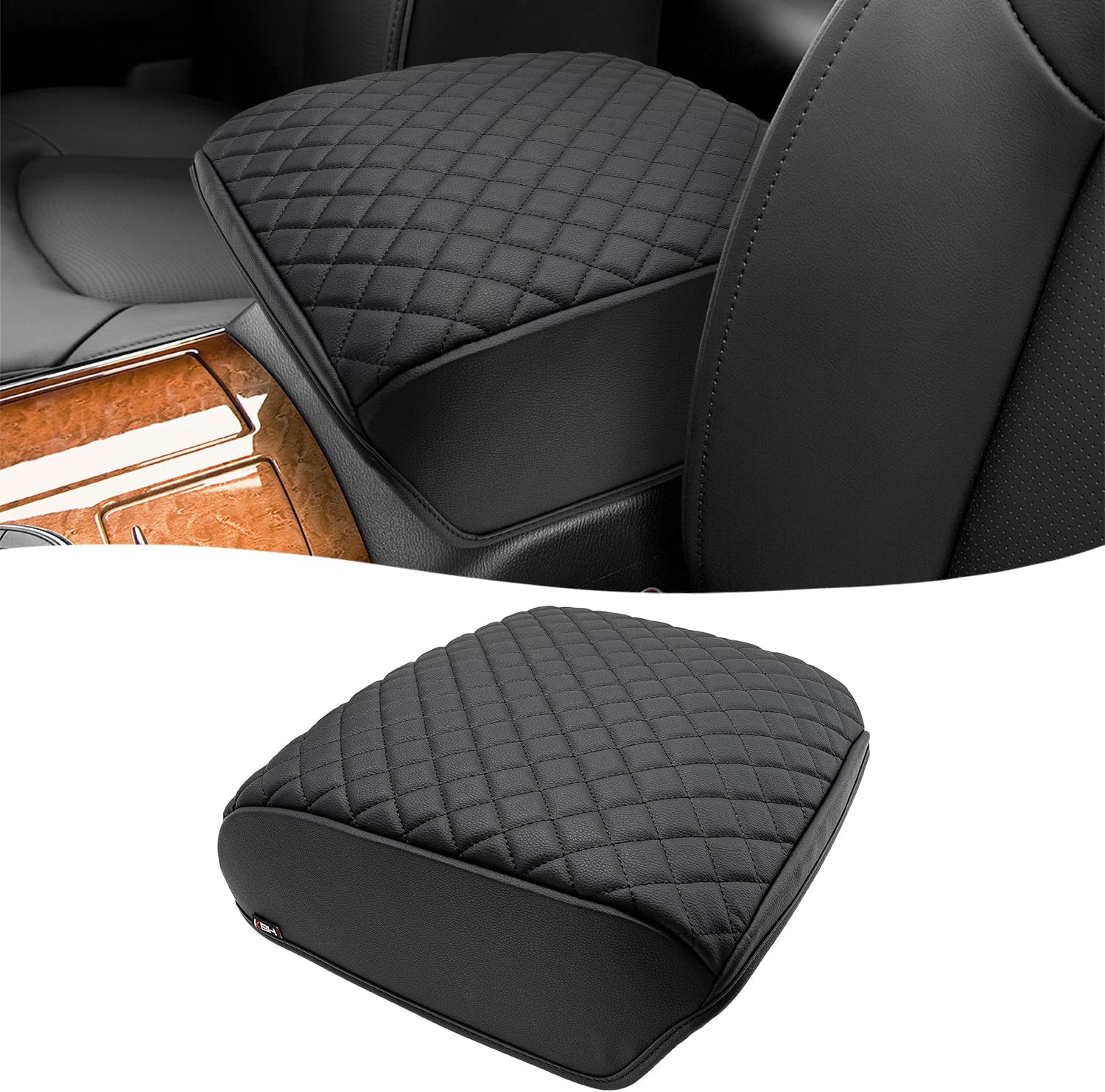 KBH Center Console Armrest Cover for Infiniti QX56, QX80 2011-2017, Interior Accessories, Middle Console Lid Cushion Pad, Arm Rest Cover Protector, Vinyl Leather, Black