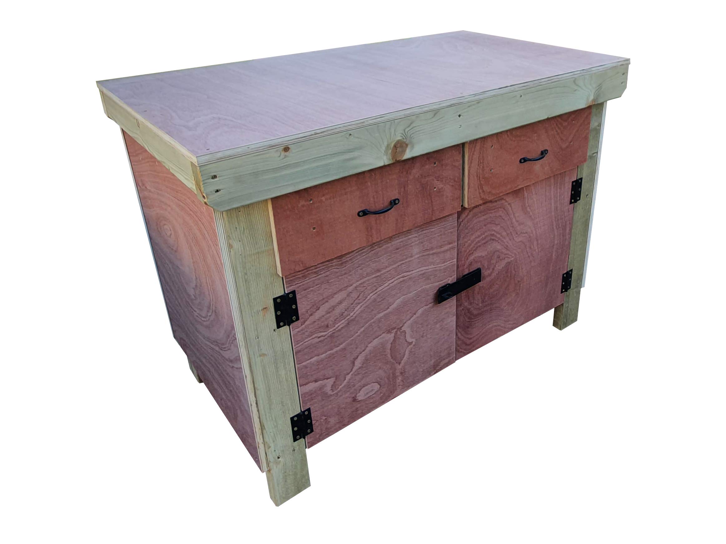 Arbor Garden Solutions Wooden Workbench Eucalyptus Hardwood Top With Storage Drawers and Lockable Cupboard (4ft)