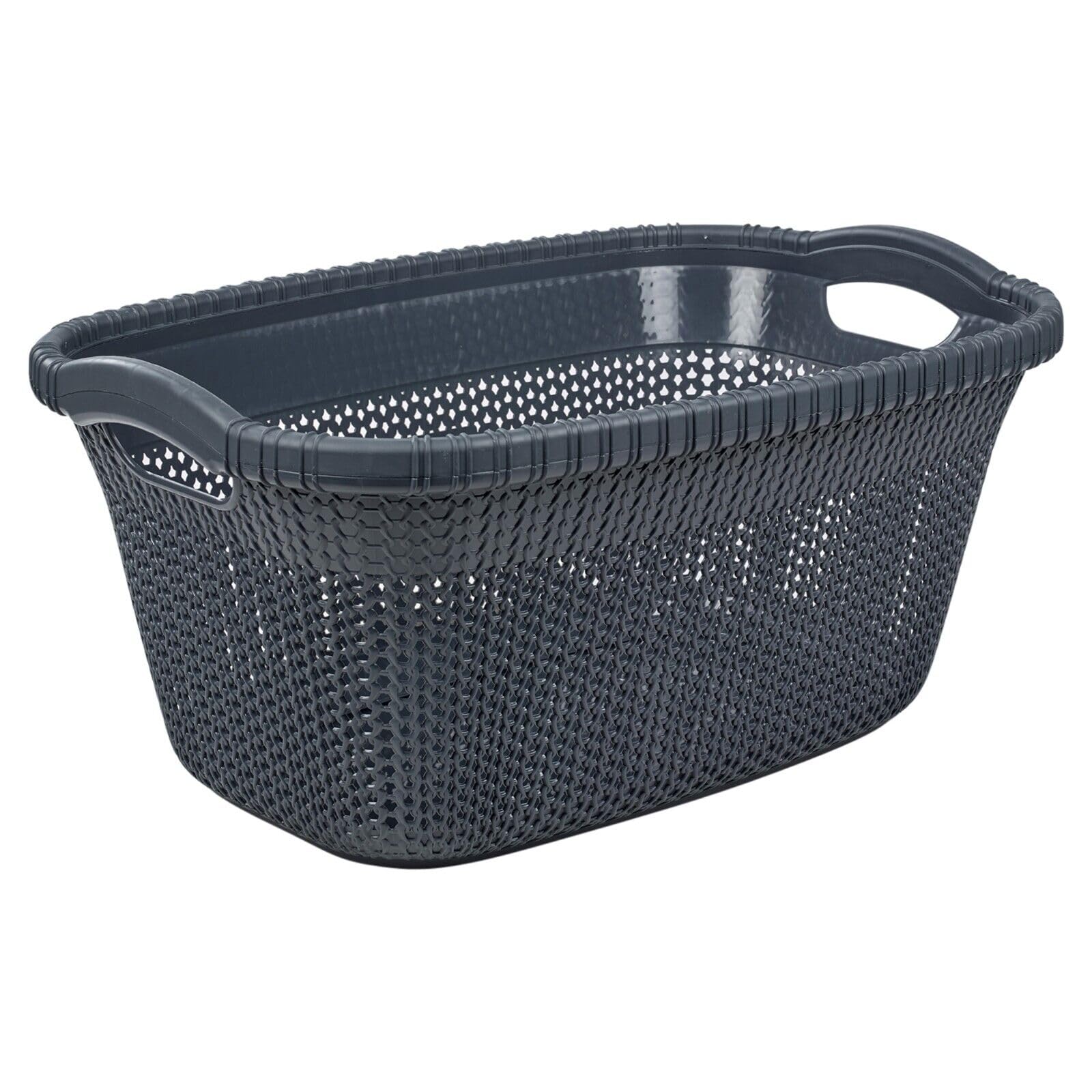 URBNLIVING Violetta Plastic Rattan Laundry Clothes Basket Storage Hamper with Handles (Anthracite, 40L)