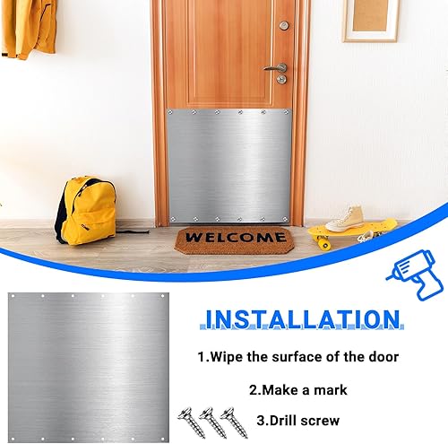 Miniatura 10 de 5 juegos de placas plateadas de 8 x 36 pulgadas para puertas exteriores, placas de aluminio satinado con tornillos para madera de metal interior y