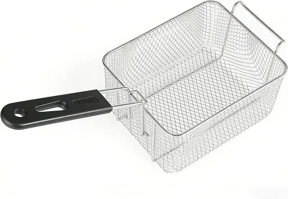 Cesta de fritura de aço inoxidável, cesta de fritadeira com alça removível para fritar batatas fritas, nuggets de frango, asas e muito mais - ideal para casa, festas, uso em panela