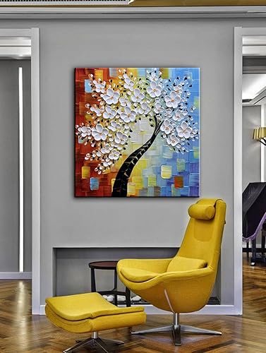 Miniatura 5 de YaSheng Art - Pintura al óleo pintada a mano sobre lienzo con flores blancas, pintura moderna para decoración interior del hogar, imagen de arte