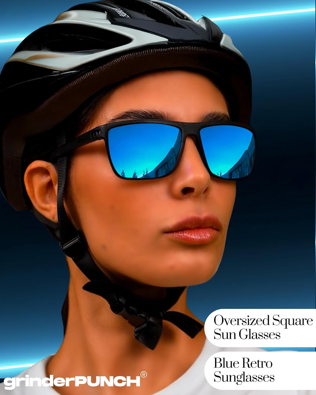 grinderPUNCH Square Polarized Sunglasses for Men and Women Lightweight Frame Sun Glasses with UV Protection (Blue) - Image 8