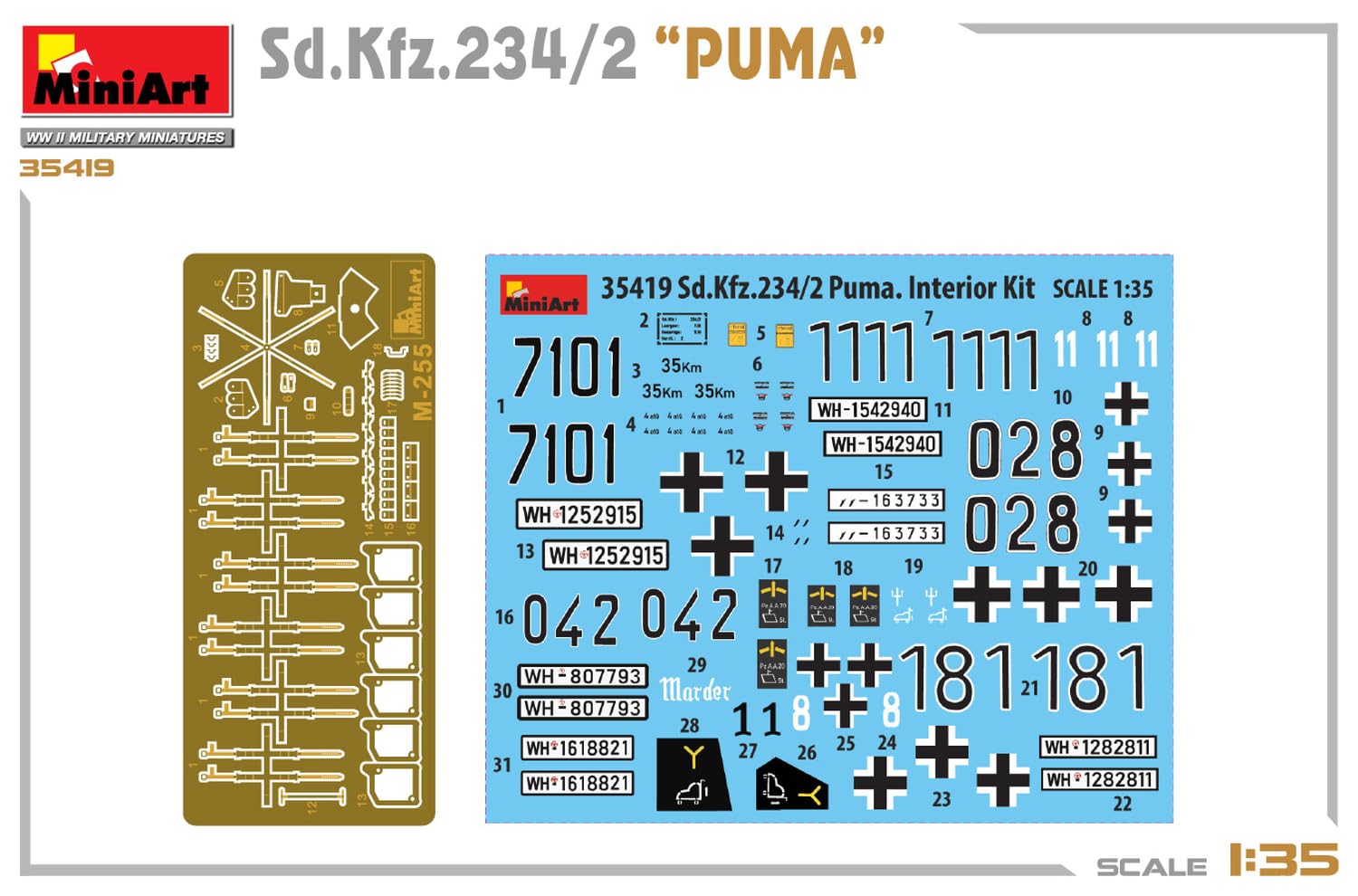 MiniArt 35419 1:35 Sd.Kfz.234/2 Puma – Reproducción fiel a modelo, kit de construcción de plástico, manualidades, afición, pegar, maqueta, montaje, sin barnizar