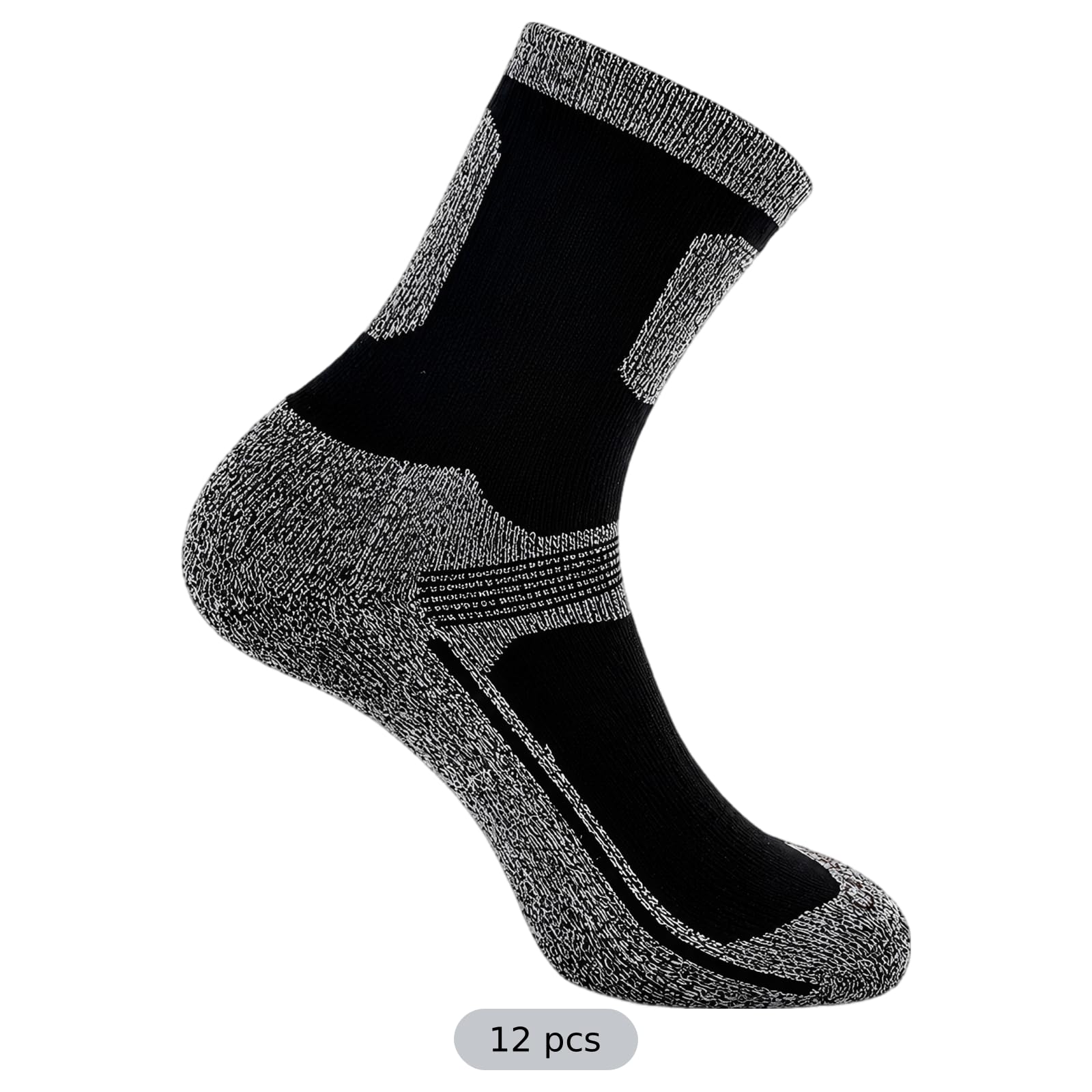 12 Paar Wandersocken, dick gepolsterte Outdoor-Sportsocken für Erwachsene, Crew-Athletiksocken aus Polyester, mit verstärkter Sohle, für Trekking, Laufen, Basketball, US 5-10 / EU 37-43
