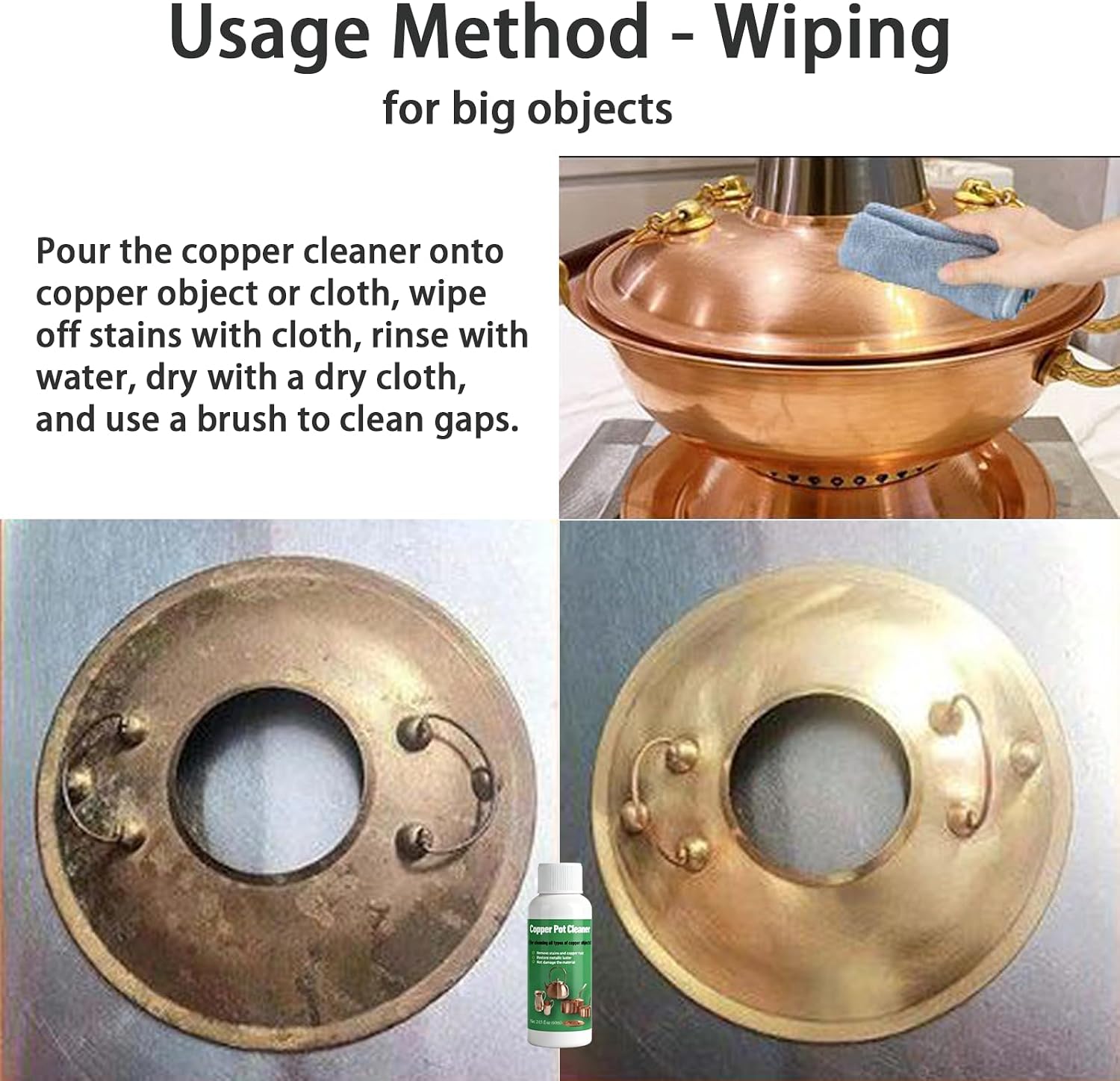 Copper Pot Cleaner,Removes Tarnish from Copper Wares,Copper Polish(60ml) | Copper Cleaning, Restores Shine Removes Tarnish from Copper Wares,Metal Polishing Compound detergent