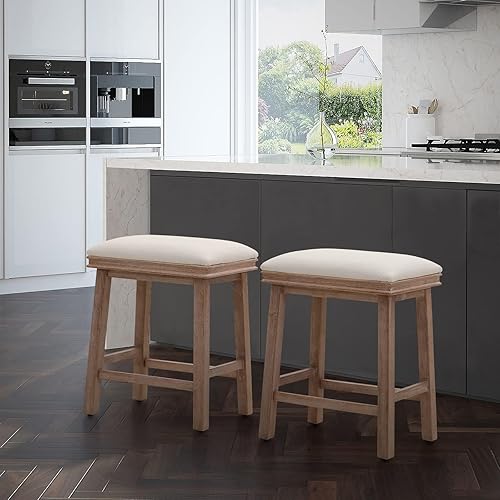 Miniatura 23 de Sophia & William Juego de 4 taburetes de bar de altura de mostrador, modernos taburetes de bar de piel sintética sin respaldo con patas de madera