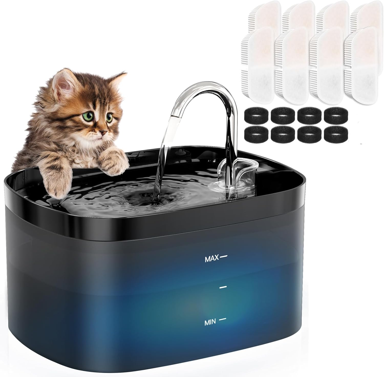 Cat Water Fountain with 8 Filters& 8 Sponges
