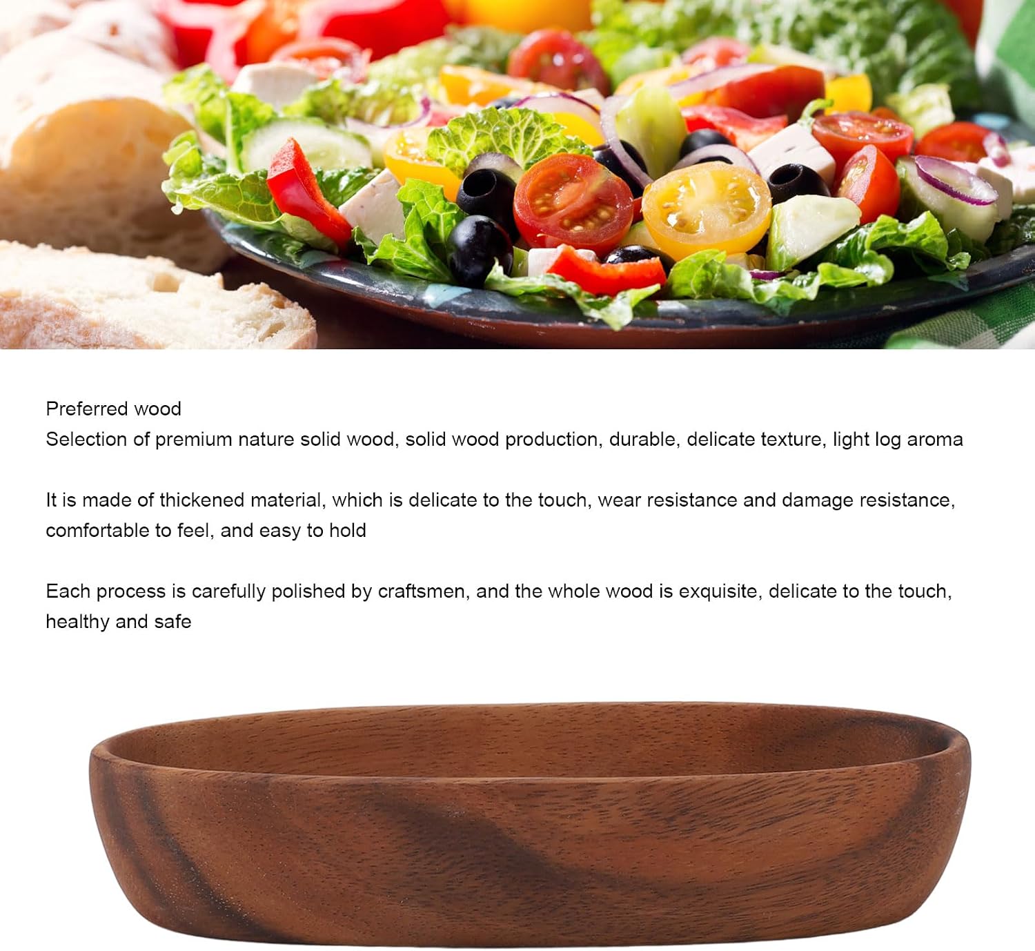 Salad Bowls, Wooden Multipurpose Large Capacity Wooden Boat Shaped Bowl for Food Bread Fruits Snack Dessert 22x8.5x4.5cm / 8.7x3.3x1.8in