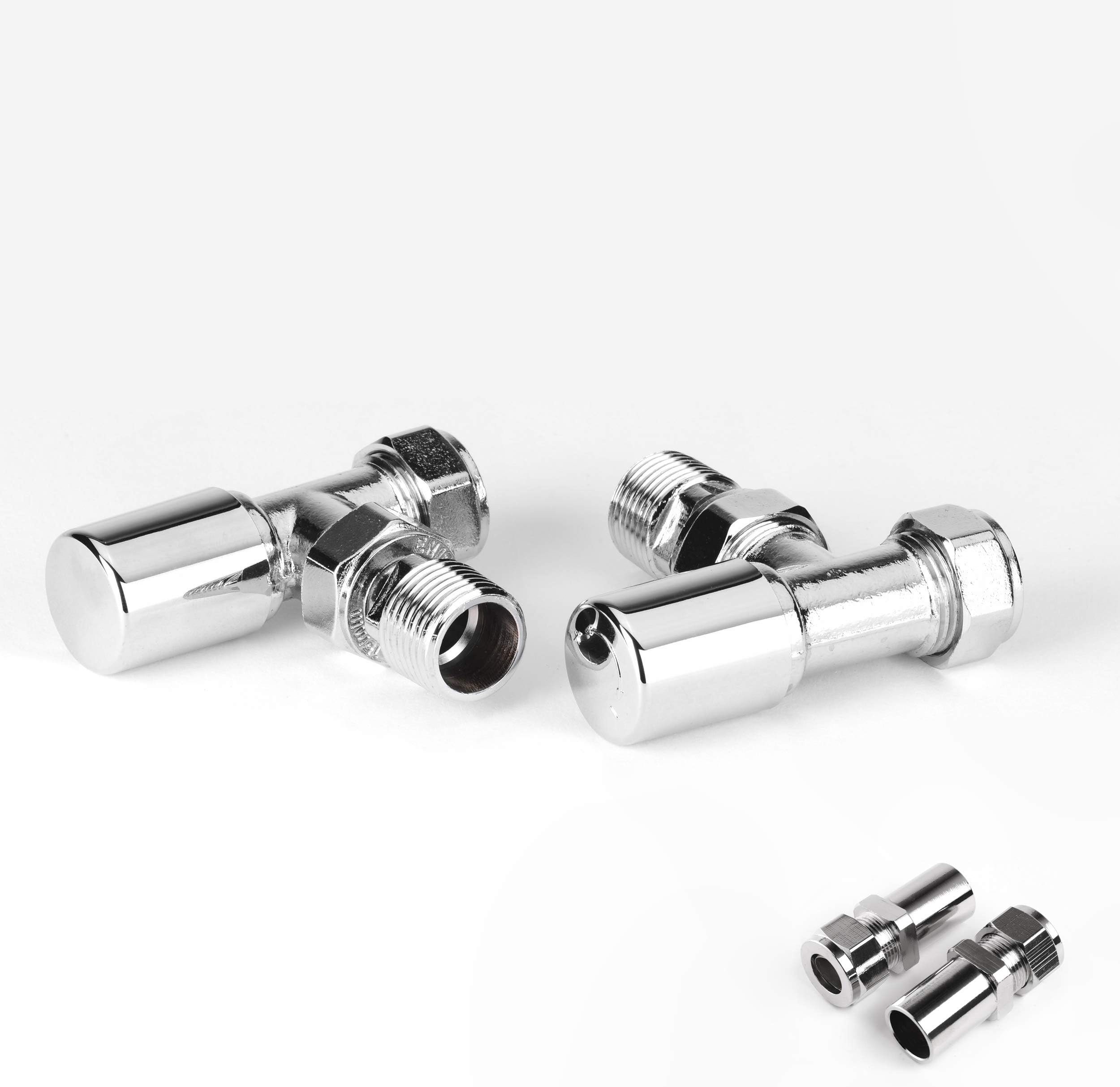Modern Small Chrome Angled Radiator/Towel Rail Valve Set for 10mm Pipework Central Heating & Column Radiators