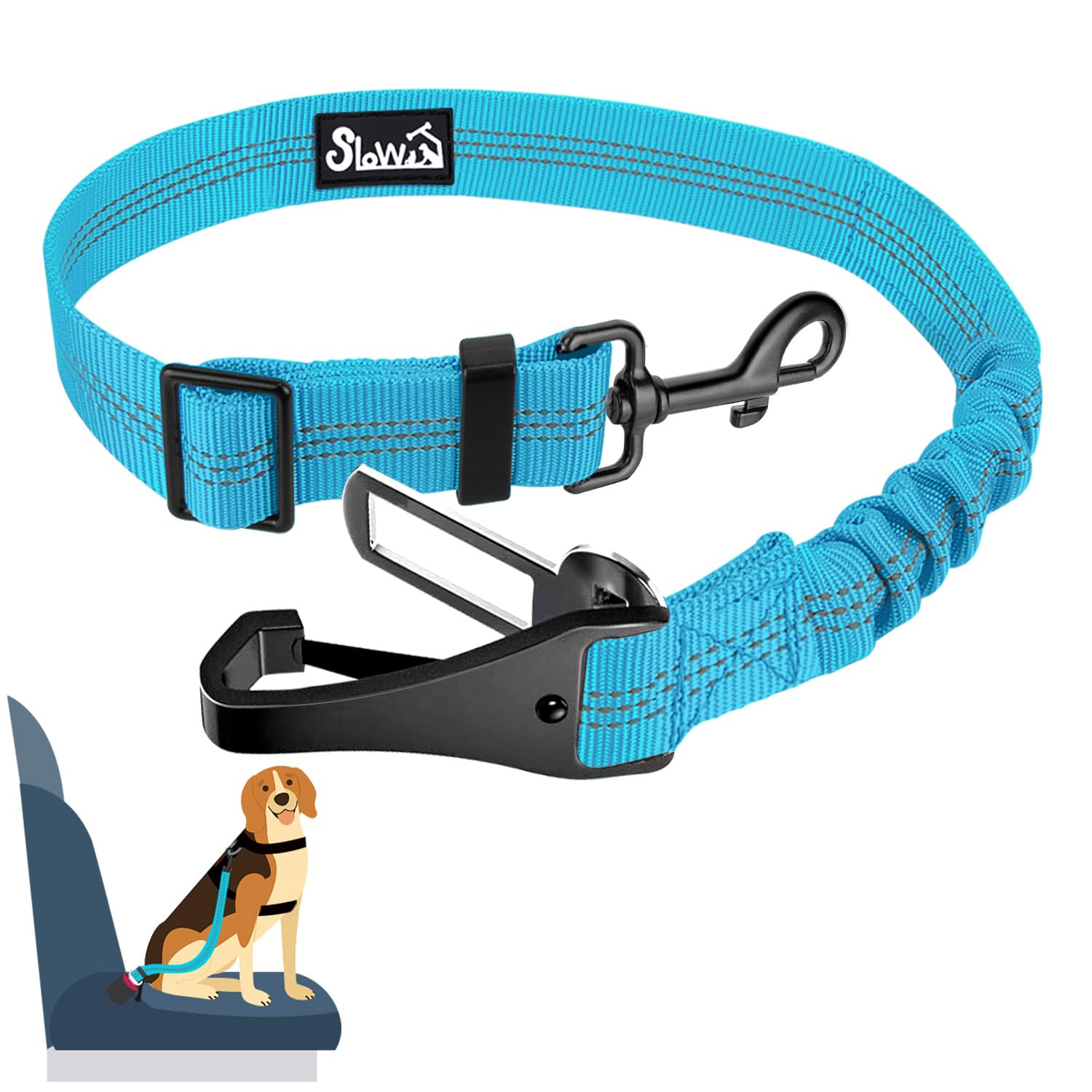 Eyein Dog Seat Belts for Cars UK, 2 in 1 Attachment Dog Car Harness Belt, Hook Latch Bar & Buckle with Anti Shock Elastic Nylon Bungee Buffer, Adjustable Reflective Duty Pet Safety Belts for Vehicle