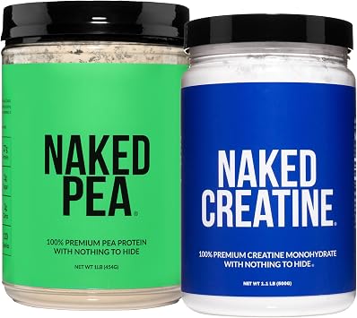 NAKED Pea Protein Isolate 15 Servings Pure Micronized Creatine Monohydrate 500g 100 Servings Plant-Based; Vegan; Bulk; Non-GMO; Gluten Free; Soy Free; Unflavored