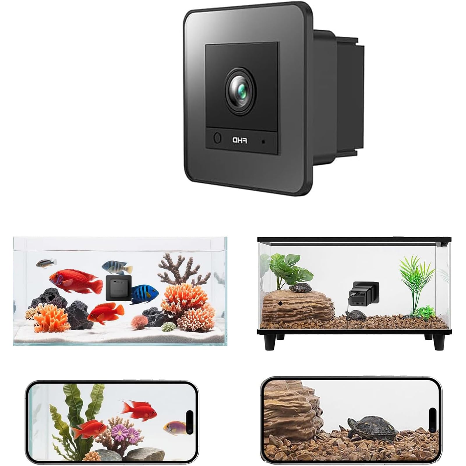 2K HD Aquarium &amp; Terrarium WiFi Pet Camera, Aquarium Camera, 140° Wide-Angle Anti-Glare &amp; Anti-Reflection, AI Motion Detection, AI-Powered Detection, Two-Way Audio for Fish Reptiles (Black)