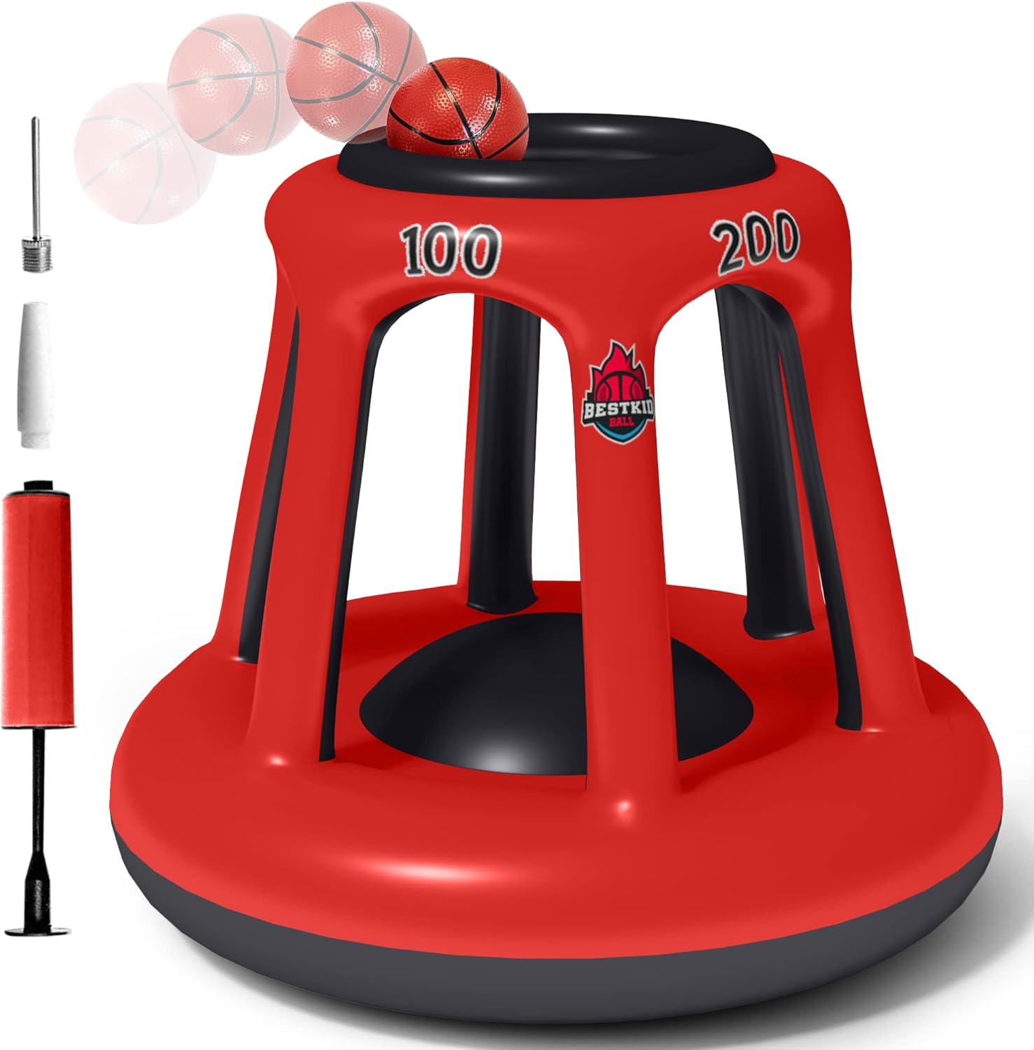 BESTKID BALL Swimming Pool Basketball Hoop - Inflatable Basketball Hoop Set with Ball, Pump and Two Needles Included - Ideal Pool Game for Kids, Adults and Family - Red/Black : Toys & Games