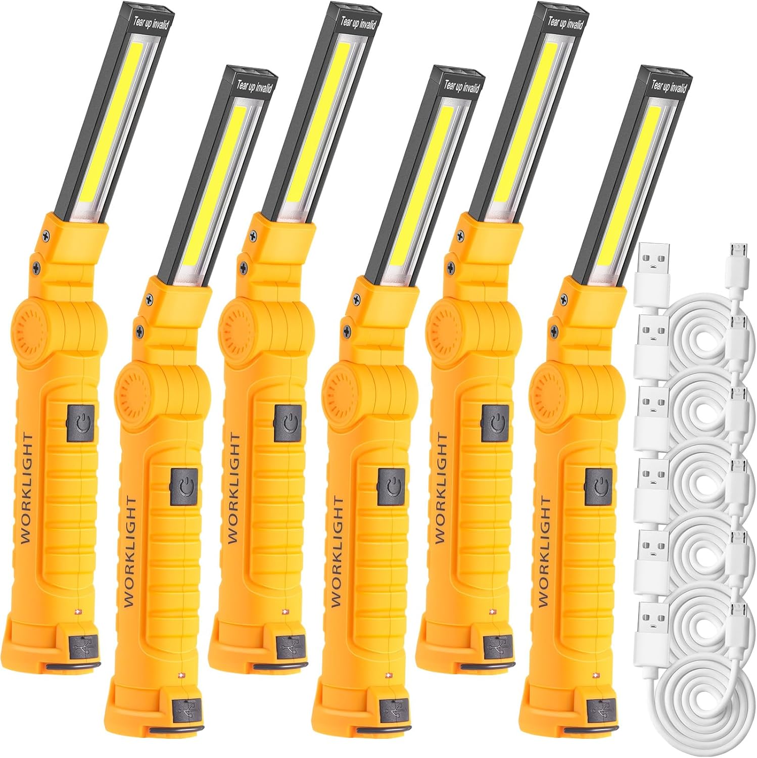 Mudder 6 linternas de trabajo LED con base magnética, recargables, portátiles, amarillas