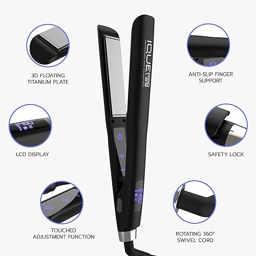 Miniatura 2 de iQUE Plancha y rizador de pelo de Nano Titanium de 1.25 pulgadas 2 en 1 Plancha plana de calentamiento rápido con tecnología iónica, placas