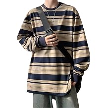 Harajuku Oversized Striped T-Shirt for Men Long Sleeve Crewneck Baggy Vintage Streetwear Pullover