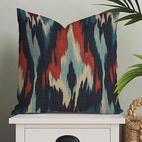 MangGou Ikat - Funda de almohada estilo chinoiserie, color azul, verde, rojo, crema, funda de almohada europea, funda de cojín asiática colorida de