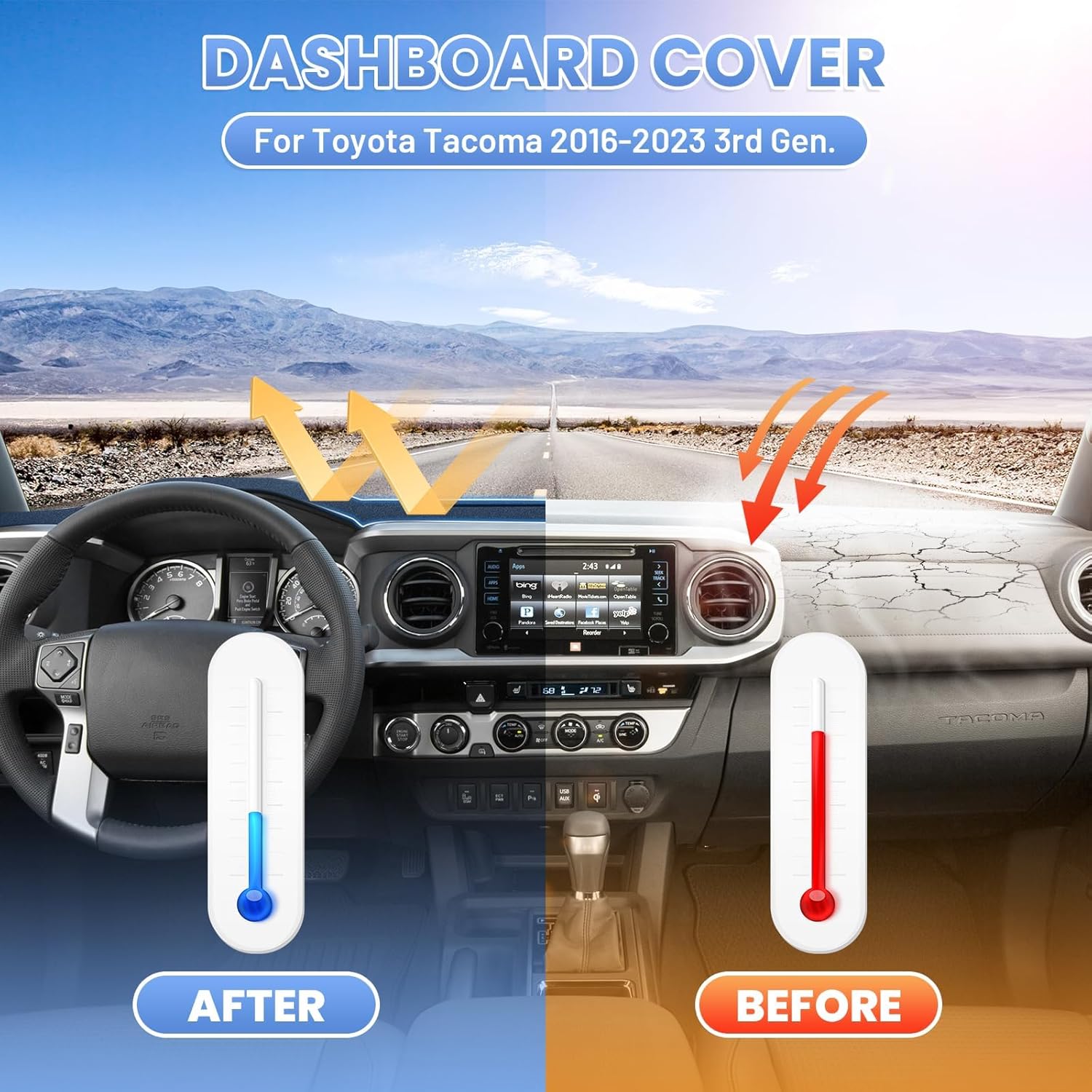 Sunsdrew Dash Cover for 2016-2022 2023 Toyota Tacoma Dashboard Cover Mat for Tacoma Accessories Sunshade Nonslip Mesh Protector No Glare Tacoma Sunshield Protector Mat Pad