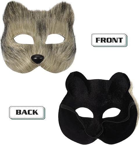 Miniatura 3 de LUOEM Máscara de animal de Halloween, accesorio de disfraz de zorro de media cara para disfraz de carnaval (gris)
