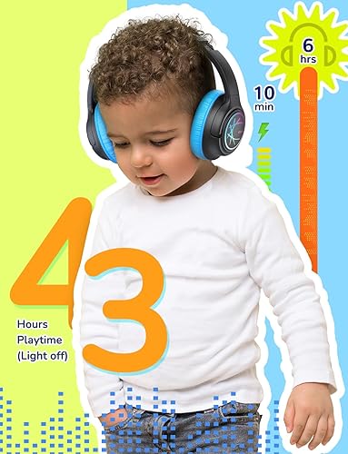 Miniatura 4 de iClever Auriculares Bluetooth para niños con luces LED, volumen seguro BTH18 748594dBA, tiempo de reproducción de 43 horas, sonido estéreo, USB-C,