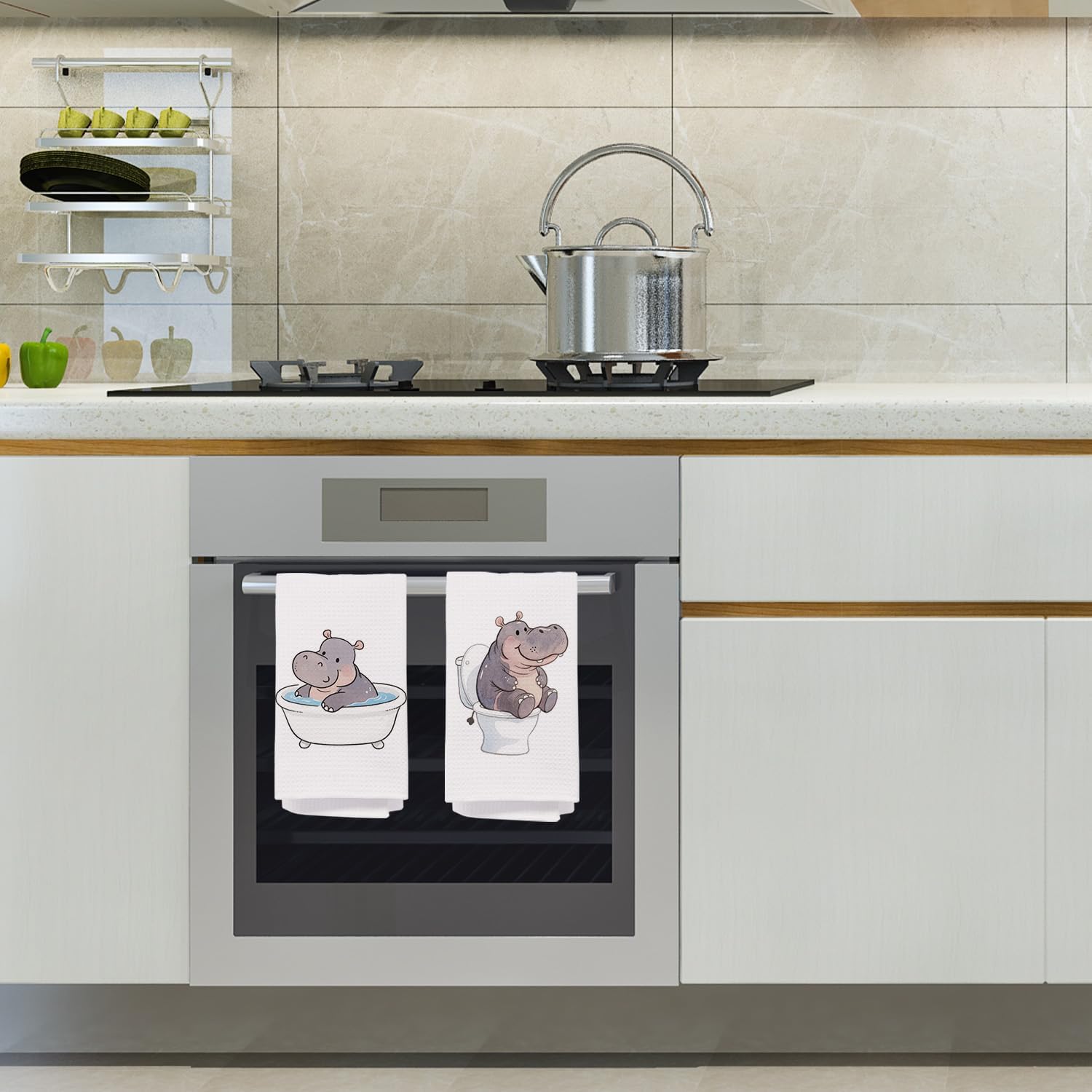 Hippo Bathroom Hand Towels, Kids Bathroom Decor, Hippo Animal Lover Gifts, Funny Cute Hippopotamus Decorative Hand Towels for Washroom Restroom Decor, 16x24 Inch Set of 2 - Image 3