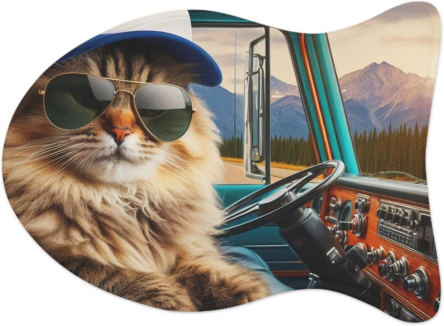 Vibrant Colors Anti-Slip Pet Feeding Mat for Cats - Realistic Truck Driver Theme