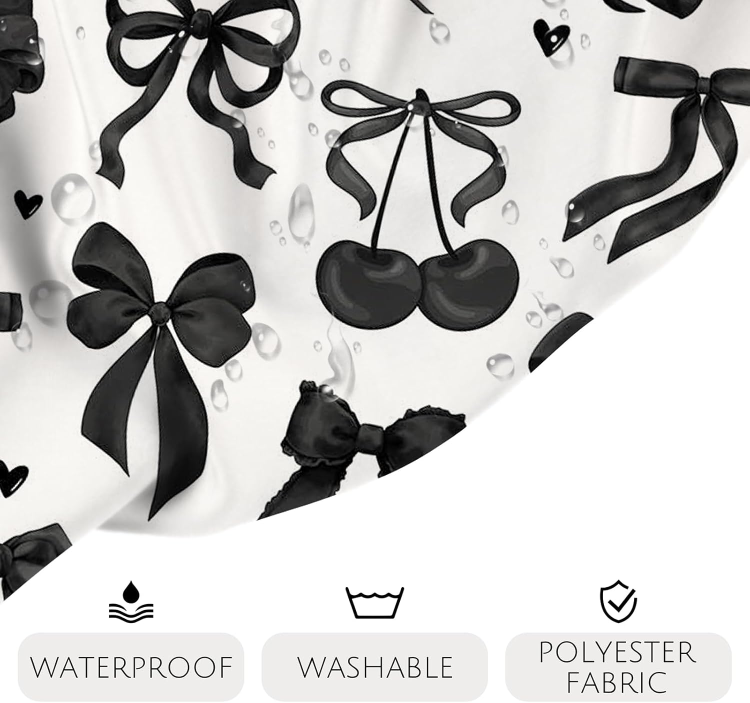 Lofaris Bow Shower Curtain Set 4 Pcs - Black and White Bathroom Sets with Shower Curtain and Rugs Coquette Bathroom Decor with Non-Slip Rugs & Toilet Lid Cover, Elegant Girly Bathroom Accessories