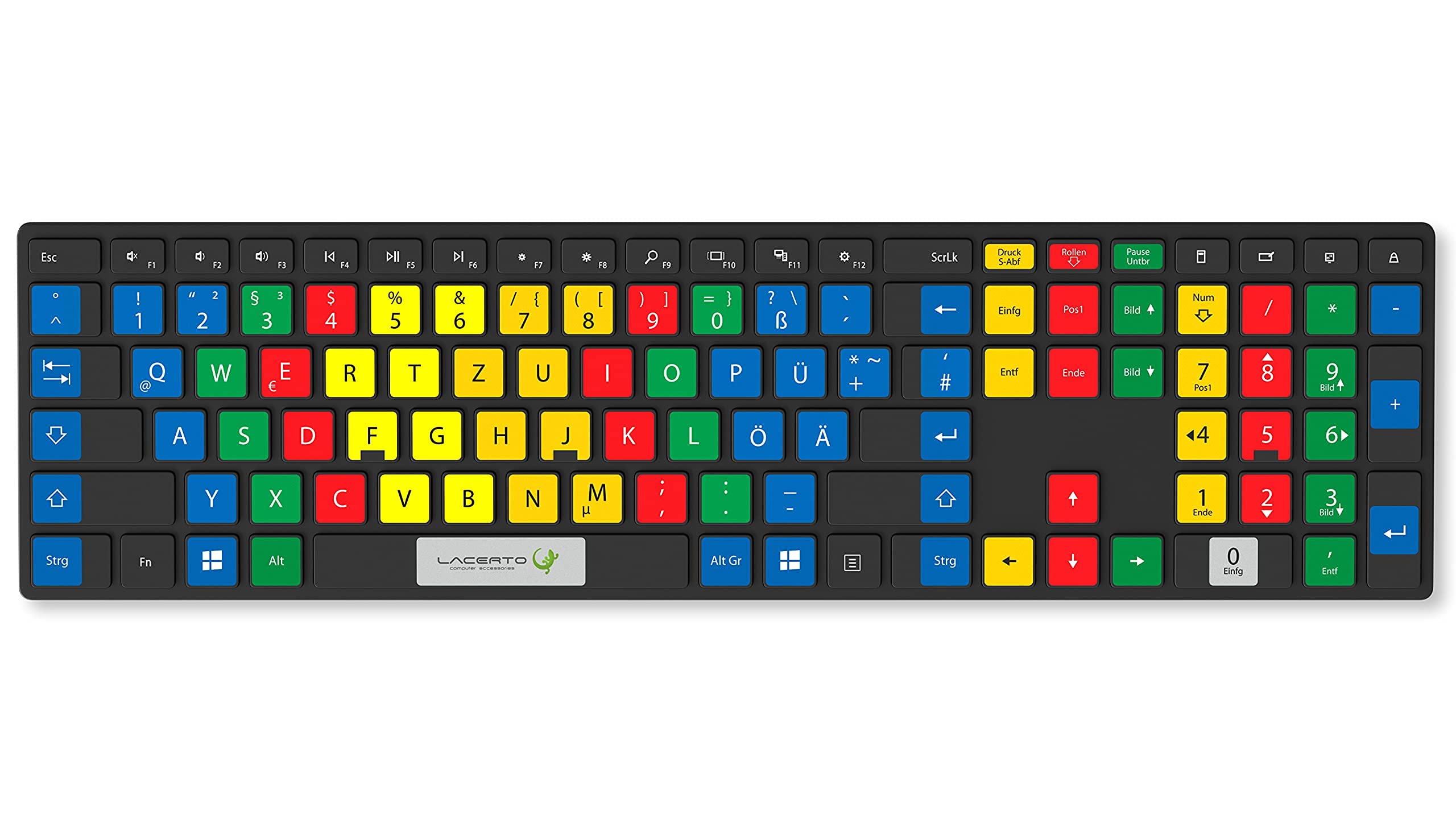 Adhesivo para teclado alemán para PC y portátil con codificación de color para sistema de 10 dedos, incluye teclas adicionales (13 x 13 mm)
