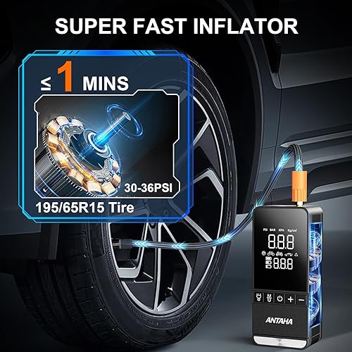 Miniatura 2 de Inflador de neumáticos, compresor de aire portátil, bomba de aire inteligente de 150 PSI para neumáticos de automóvil con medidor de presión