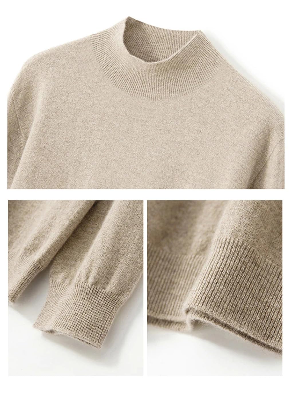 Hamthuit Autunno/Inverno da Uomo in Lana Collo Mezzo Alto Tinta Unita Pullover Casual Morbido Maglione Sciolto Casual