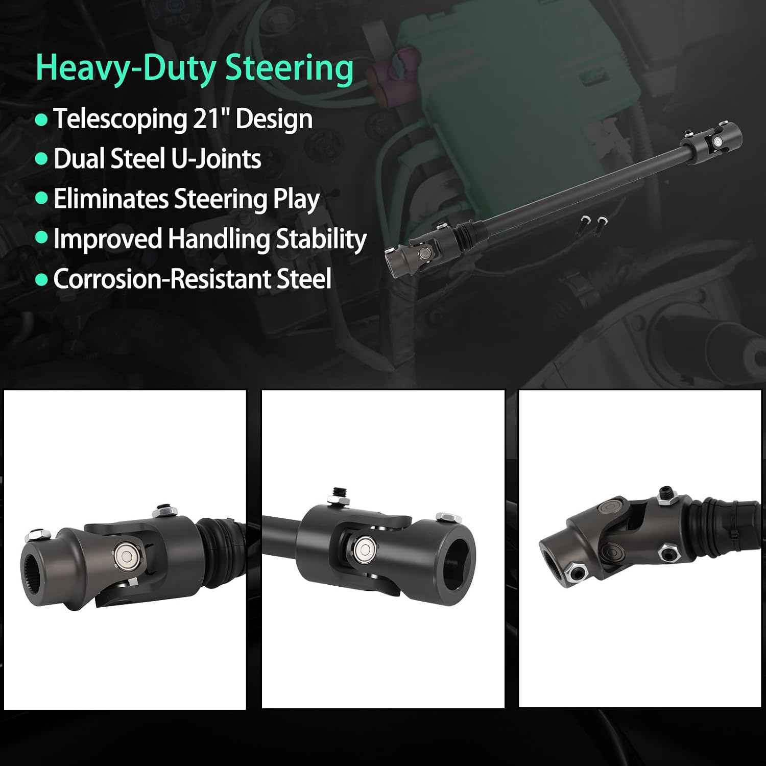 21 inch Telescoping Steering Shaft, with 2 Billet Steel Universal Joints, Fit for 1980-1991 Ford Bronco F100 F150 F250 F350, Replace 000980