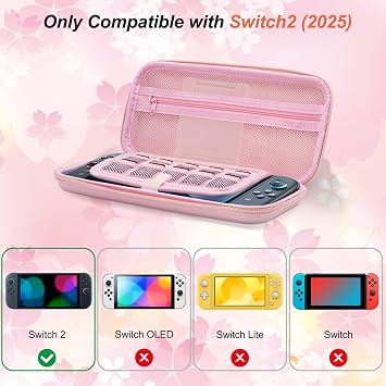 VirgoCCY Pink Carrying Case Set for Switch 2 2025, with Silicone j-con Covers, Thumb Grip Caps, Screen Protector, Sakura Hand Strap and stickers for Girls Women