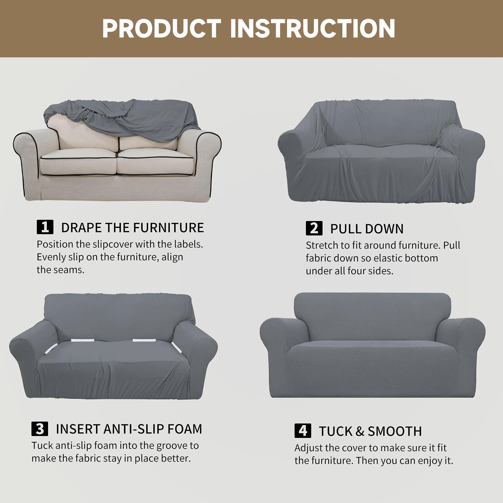 Ystyle Sofa überzug 1 Sitzer Mit Armlehne, Stretch Sofabezug rutschfest, Modern Sofa Cover Für Hunde Haustiere, Atmungsaktiv Couch überzug Mit Elastic Bottom, Hellgrau
