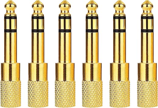 6pcs Audio Jack Adapter 6.35mm 1/4 inch Male to 3.5mm 1/8 inch Female Auxiliary Audio Adapter Converter for Aux Cable Headphone Guitar Amplifier