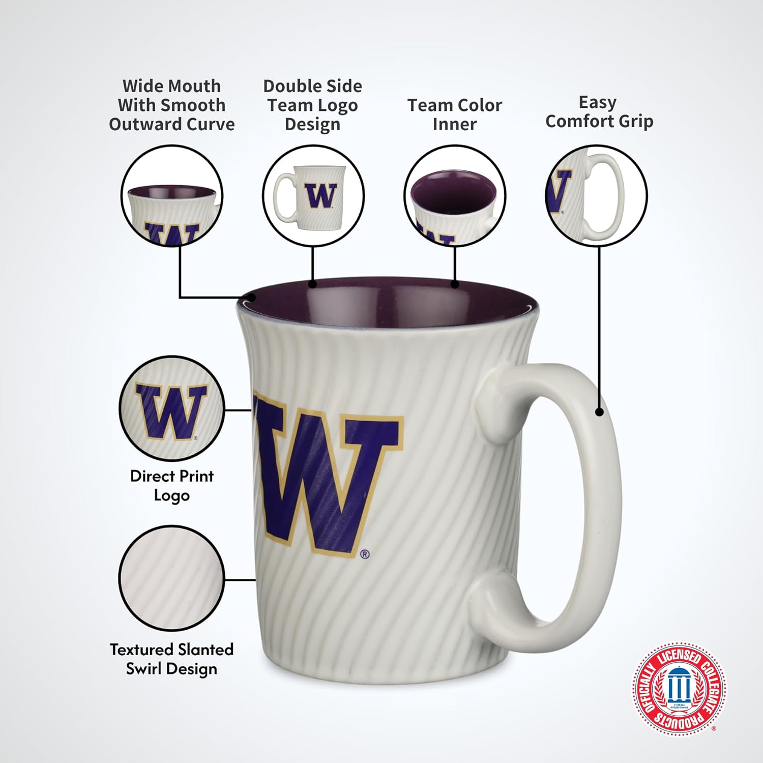 Officially Licensed NCAA Large Ceramic Coffee Mug - 15 oz Ceramic Coffee Mug - Premium Swirl Design, Team Logo Mug for Sports Fans - Game Day & Office Essential